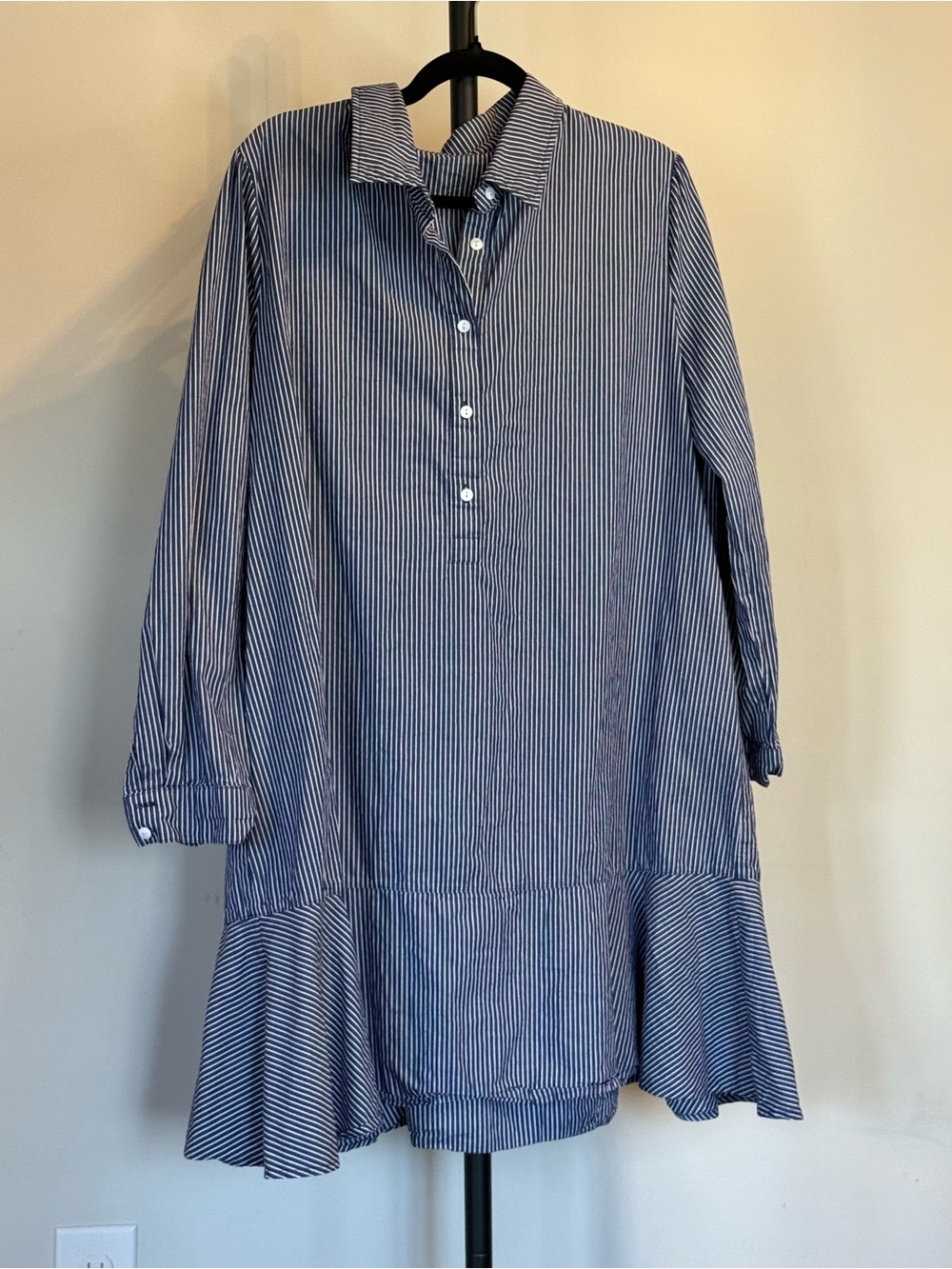 3/$15. Blue Stripe Ruffle-Hem Shirt Dress - Picture 1 of 2